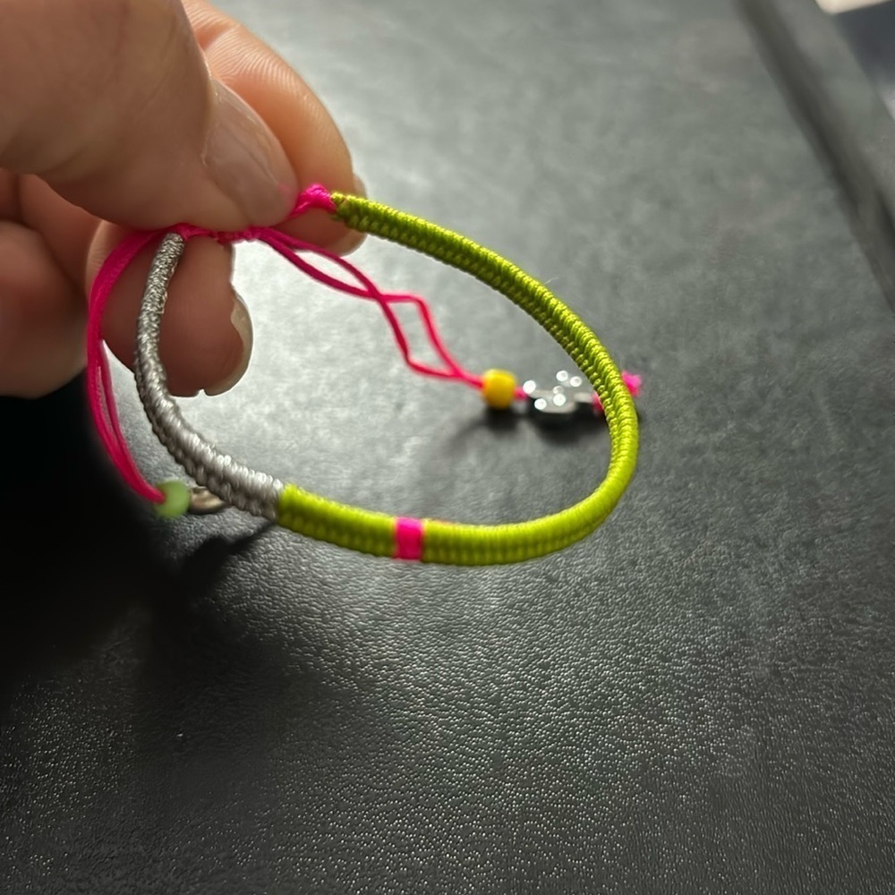 Surfer bracelet in lime green, hot pink and silver